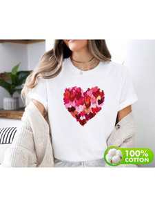T-shirt Donna Cuore San Valentino 100% Cotone Casual Manica Corta Girocollo Stampa Digitale Tessuto Jersey Primavera Estate - Product Image 3