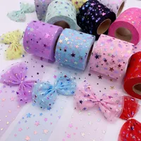 Pita Tulle Mesh Polos dengan Pola Bintang Glitter Iridescent Bronzing, Bahan Polyester Lembut untuk DIY Ikat Rambut, Pesta Pernikahan