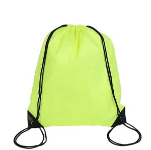 时尚便宜定制绿色210d尼龙拉绳袋拉绳背包防水绳袋麻袋