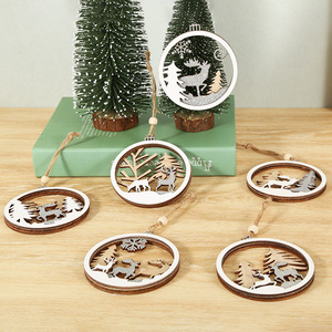 Decorazioni Natalizie Rustiche in Legno Naturale Stratificato, Scena <span class=keywords><strong>Invernale</strong></span> con Cervo Tagliato al Laser, Glitter Argento e Perline Appese - Product Image 4