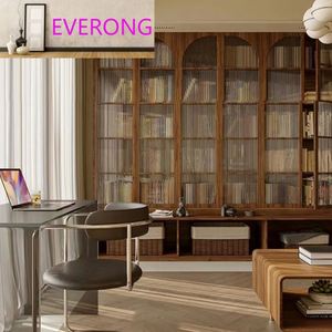 Librería de Madera de Nogal Negro para Sala de Estar, Integrada en Toda la Pared, con Asiento y Sofá Detrás de la Librería, con Puerta - Product Image 5