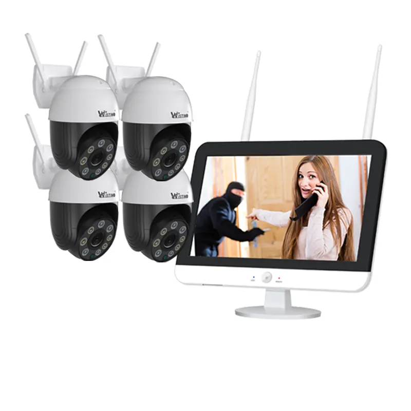 4CH 4MP CCTV LCD System Kit Wireless NVR Security PTZ IP Camera Wifi Outdoor P2P Monitor Kits Audio Colorful CCTV Camera