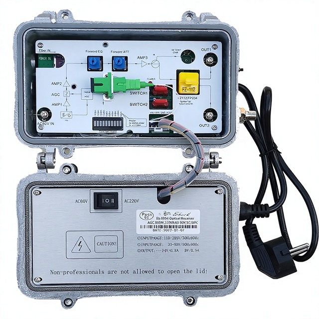 CATV Outdoor Optical Node with High HFC 2 Outputs AGC Ultra-Low -15dbm SC Connector Type for FTTH Cable TV Fiber Optic Network