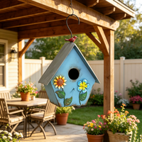 Nouvelle maison à oiseaux suspendue en métal rustique vintage avec motif floral, décoration de jardin extérieur