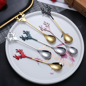 Cuillère en acier inoxydable de Noël, ensemble de couverts cadeaux, cuillère à café motif élan, cuillère à mélanger 304, cadeau amusant pour le Nouvel An - Product Image 3