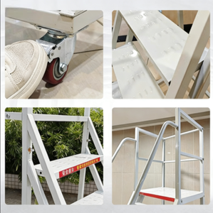 헤비 듀티 롤링 플랫폼 사다리 이동식 창고 계단 사다리 바퀴 포함 산업 안전 플랫폼 350kg 용량 - Product Image 2