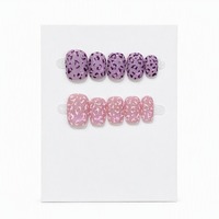 Lot de 10 faux ongles carrés courts à presser, motif léopard œil de chat, violet et rose mélangés, couverture complète, pour femmes