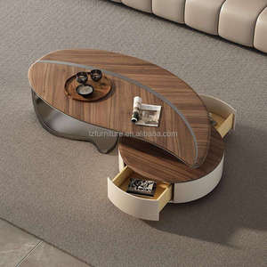 Nouvelle table basse moderne au design feuille, en bois et acier, avec rangement, pour salon, hôtel, villa - Product Image 2