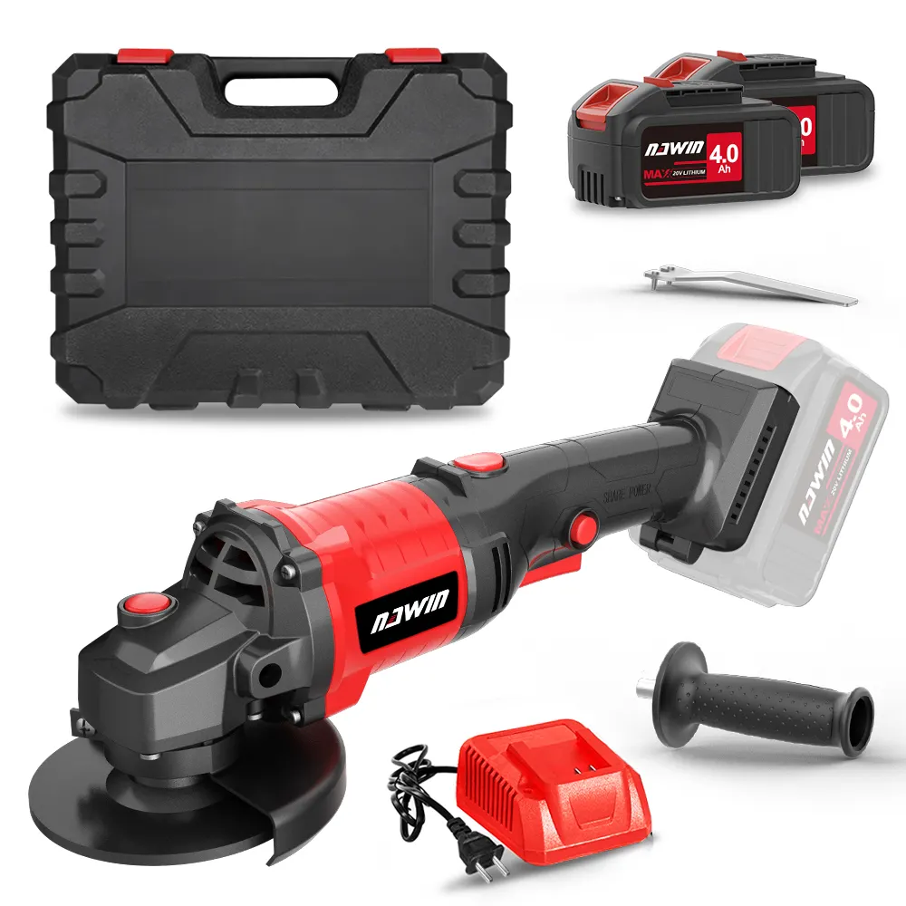 Kit NAWIN 20V Cordless Angle Grinder 2*4.0Ah bateria Li-ion e carregador rápido 4 polegadas Lâmina 9000RPM Motor Brushless