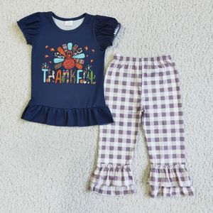Conjunto de Dos Piezas Casual Estampado para Niñas, Color Azul Turquesa, Primavera-Verano, Thanksful Turkey - Product Image 1
