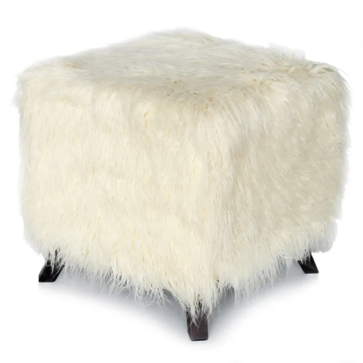 Furry Plushสีขาวสแควร์เก็บสตูลวางเท้าสำหรับตกแต่งบ้าน