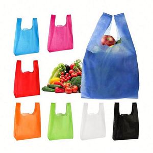 Eco-Friendly Fruit <b>Lunch</b> Recycled Colored Vest <b>Tote</b> Non-Woven Grocery Store Shopping Carry Out T-Shirt <b>Bag</b> - Product Image 3