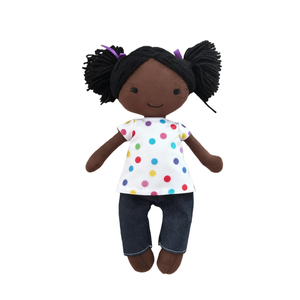 دمية قماشية سوداء لطيفة بطول 35 سم للفتيات، لعبة صغيرة قابلة للتخصيص مع ملابس منقطة، دمية أطفال ناعمة محشوة 100% بقطن البولي بروبيلين - Product Image 6