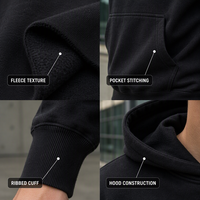 Sudadera con Capucha Personalizada para Hombre, 430GSM, Negra, de Algodón Grueso, Felpa Cepillada, Corte Holgado, Bolsillo Canguro, Estilo Urbano Minimalista