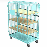 Chariot logistique à quatre couches en plastique pliable avec cloison amovible Stockage à double porte couvert