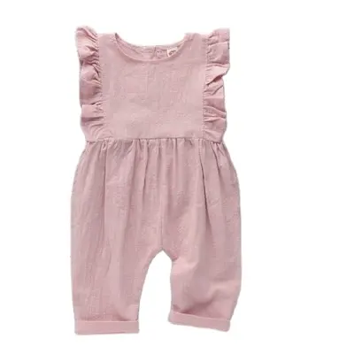 Baby solid color hemp cotton romper sleeveless baby girl romper baby jumpsuit