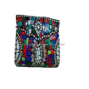 GREY MOSAIC WOMENS CHAIN ETHNIC BAG CLUTCH BOX <b>METAL</b> PURSE EVENING HANDBAG <b>WALLET</b> MANUFACTURE a Z CRAFTS - Product Image 2