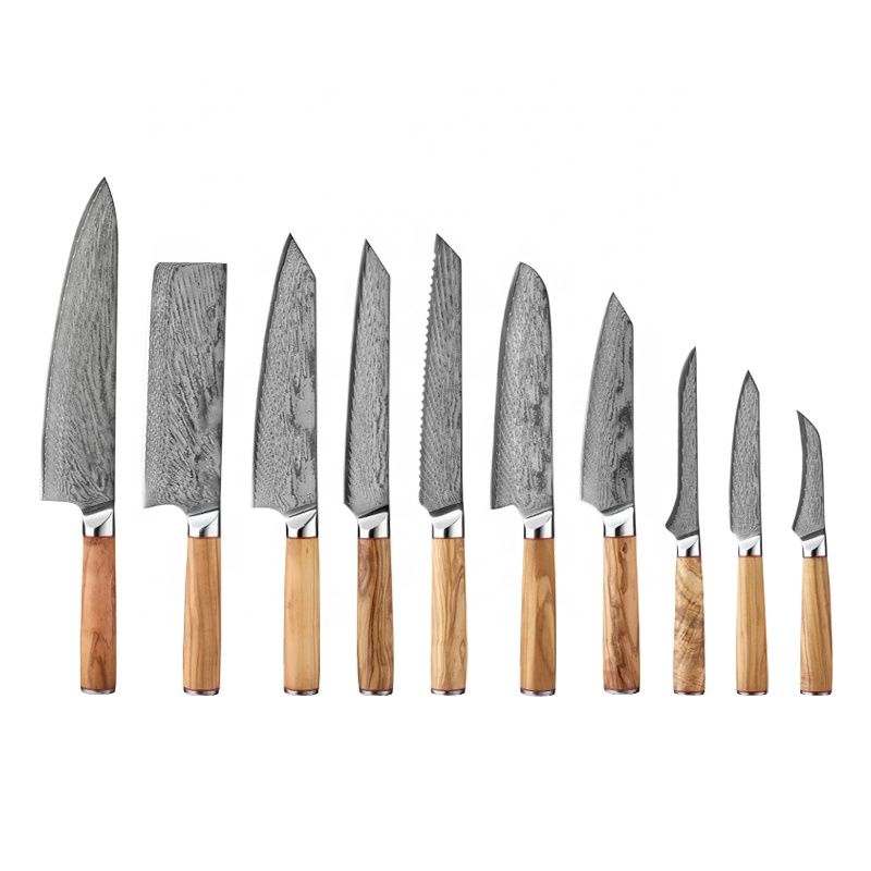 Дамасский нож набор AUS-10V стальной сердечник 67 слоев лезвия с мясника блок держатель для ножей кухонные ножи