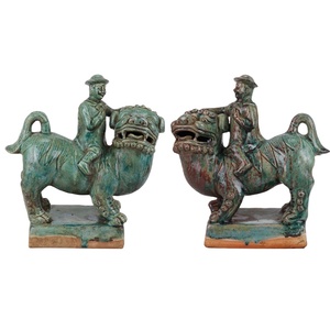 RZSP50 Jingdezhen figurine verte équitation lion sculpture en céramique - Product Image 1