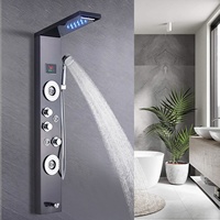 Panneau de douche salle de bain mural en acier inoxydable Cascade colonne de douche noire led Panneau de douche affichage de la température