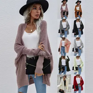 Hot bán rắn màu áo len Vòng cổ nối dài tay áo áo phụ nữ cardigan Áo len