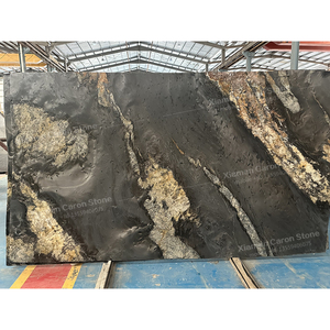 Natural Real Black with Grey White Gold Veins <strong>Granite</strong> Stone <strong>Slab</strong> Brushed Leather for Counter Cabinet bar Cook Top - Product Image 4