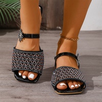 Sandales plates à paillettes pour femmes, style décontracté transfrontalier, nouveau style euro-américain, à une bride, pour la plage, en plastique
