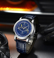 Montre automatique à mouvement automatique, bracelet en cuir véritable, cadran rotatif ciel étoilé, best-seller pour homme