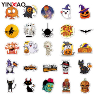 Autocollants en vinyle découpés sur mesure, imperméables, écologiques, motif citrouille et fantôme de dessin animé pour Halloween, pour la décoration murale et vitrée des fêtes d'enfants