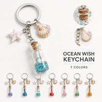 Porte-clés Bouteille à Vœux en Verre Acrylique Thème Océan Mignon, Breloque de Sac Pendentif Anneau de Clés en Forme d'Étoile de Mer et Coquillage, Cadeau 10cm