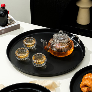 Europäischer Stil Massives Polypropylen Schwarzes Rundes Tablett für Hotel-Dinner, Haushalt, Teetassen-Aufbewahrung, Café, Brot- und Kuchenplatte - Product Image 3