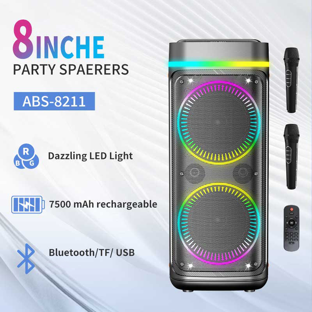 Trolley Portable Outdoor High Power Portable for Speaker Dual 8 Inch Outdoor Unit with RGB LED Lighting Battery Power
