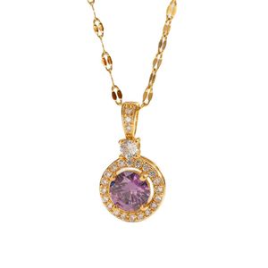 Collier tendance pour femme avec pendentif géométrique en zircon violet, chaîne de clavicule en acier inoxydable plaqué or rose pour anniversaire - Product Image 5