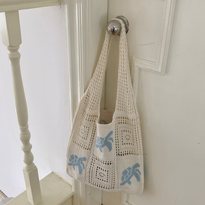 Borsa tote da spiaggia personalizzata in tessuto, con ricamo a forma di granchio oceanico, borsa a tracolla portatile in maglia, borsa tote da spiaggia all'<span class=keywords><strong>uncinetto</strong></span> fatta a mano - Product Image 1