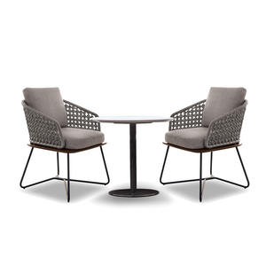 Modern Outdoor Dining Chair and Table with Rope Weaving Backrest, Soft Cushioned Seat, Metal Frame <strong>Patio</strong> Chair with Table - Product Image 1