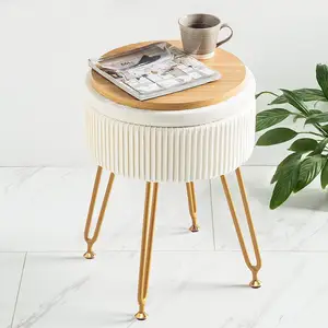 Stools Ottoman Stool Round Stainless Steel Legs Fabric Customized Dining Makeup Pouf Bar Footrest Shoe Changing Kids Modern