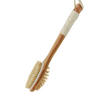 Brosse de massage corporelle en bois écologique à long manche, brosse exfoliante sèche en bambou avec poils nettoyants pour le bain