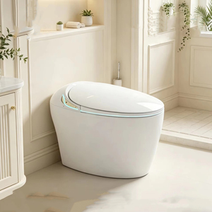 <span class=keywords><strong>WC</strong></span> intelligent monobloc moderne à design incurvé, avec éclairage LED doux d'ambiance nocturne, ouverture et fermeture automatiques du couvercle, séchage à air chaud et bidet intégré - Product Image 2