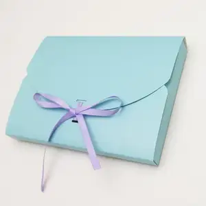 Пользовательские роскошные бумажные плоские складные конверты упаковка для шелкового шарфа с лентой перерабатываемый конверт шелковый шарф упаковочные коробки