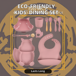 आधुनिक पर्यावरण के अनुकूल डिजाइन हड्डी चीन डिनरवेयर और सिलिकॉन बर्तन सेट बेबी टेबलवेयर सिलिकॉन सेट होमवेयर - Product Image 4