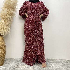 6669 #   Último Diseño de Vestido Musulmán para Niñas, Abaya de Chifón Floral, Vestido Musulmán para Mujer, Vestidos de Noche de Manga Larga para Ramadán en Dubái - Product Image 4