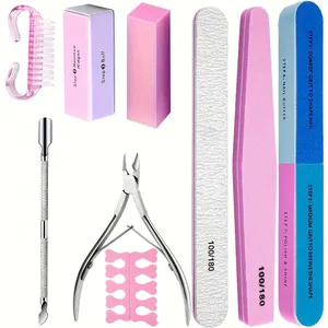 10/15pcs Professional <b>Nail</b> Art <b>Kit</b> with 100/180 Grit Files,Buffer Sponge,Scissors,Cuticle Nippers & Pushers - Gel Polish Tools - Product Image 2