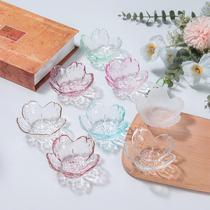 Plats à sauce Sakura Plats à apéritif en verre cristal <span class=keywords><strong>fleur</strong></span> de cerisier <span class=keywords><strong>rose</strong></span> Bols à tremper Crème glacée Snack Sushi Plat à condiment soja - Product Image 2