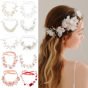 Bandeau de mariage en or Bandeau de Bohème Cristal Perle Cheveux Vigne Fleur Halo Accessoires de Cheveux de Mariée Bijoux de Cheveux - Product Image 2