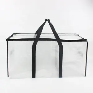 Heavy Thick Extra Large Transparent PP Woven Storage Moving Bag With Wrap Around Handle And Zipper For Travel Laminated Logo Pr