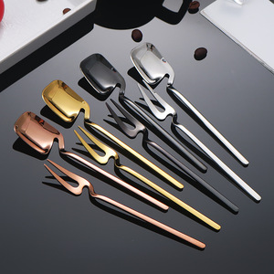 Juego de tenedores y cucharas para postre de acero inoxidable 304, forma plana, herramientas reutilizables para café y té - Product Image 1