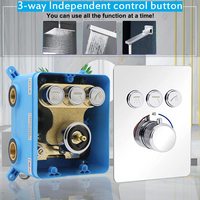 Robinet de douche thermostatique à bouton-poussoir moderne à 3 voies Robinet en laiton dissimulé Kit de mitigeur brut Chrome Salle de bain