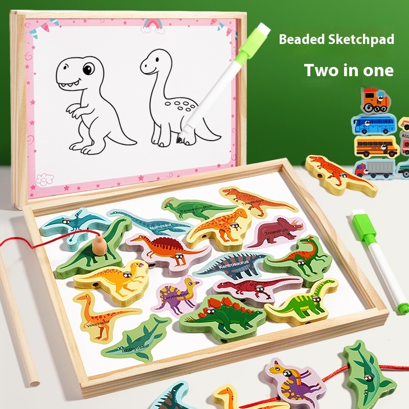 Children's Double-Sided Multi-Function Beaded Erasable Drawing Board Pair Wooden Puzzle and Playing Toys for Early Education