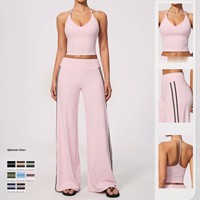 Set Yoga V-Neck dengan Tali Silang di Belakang untuk Wanita, Pakaian Olahraga Cepat Kering untuk Lari dan Latihan Kebugaran