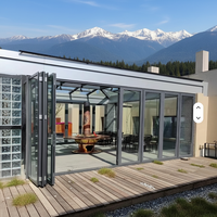 Porte patio pliante moderne en aluminium Deyu, double vitrage trempé, design minimaliste, anti-pincement, garantie 3 ans, modèle